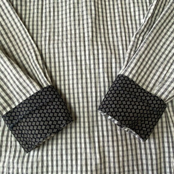 7 Downie St Button Down Shirt Mens Size 4 Medium Flip Cuff Black White Check - Picture 5 of 8